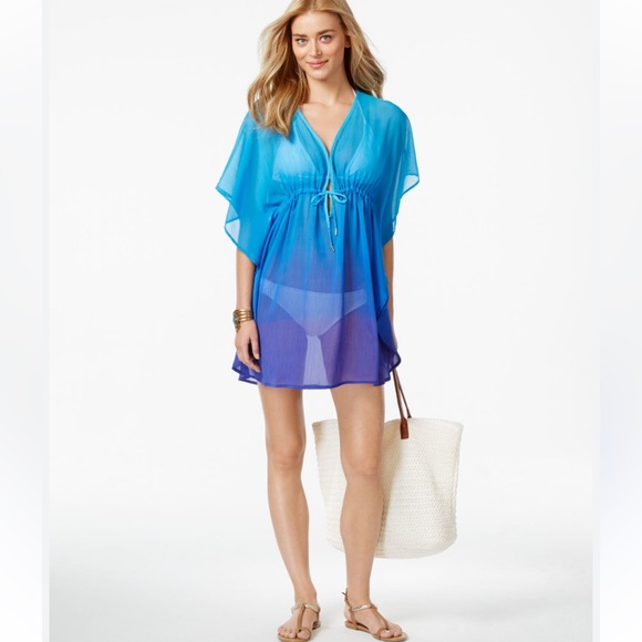 Bleu Rod Beattie Sheer Ombre Swim Cover Up in Blue Lyst Plunging Neckline w Ties - Picture 13 of 13